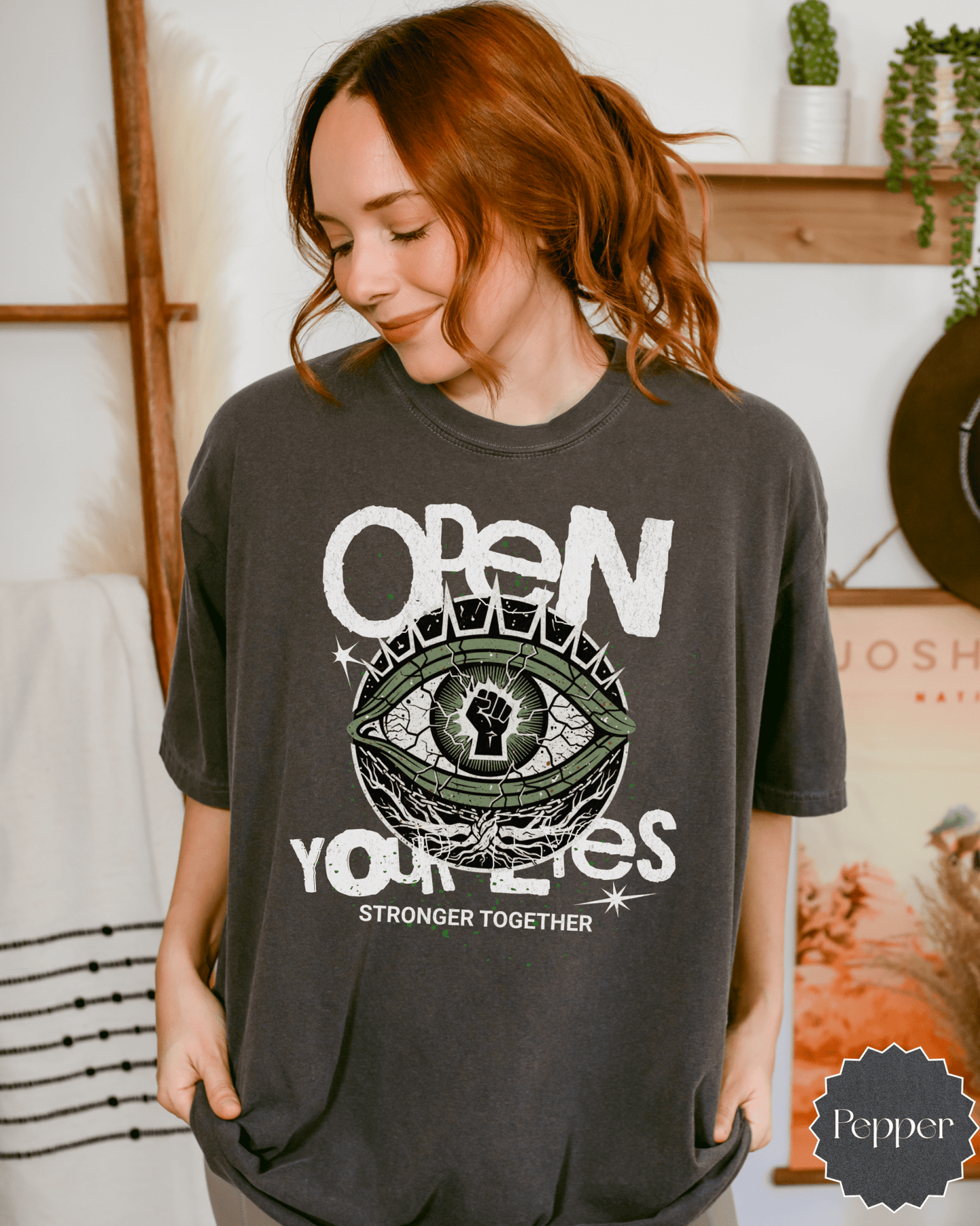 Open Your Eyes eye graphic T-shirt | Stronger Together statement tee - EternalAscension