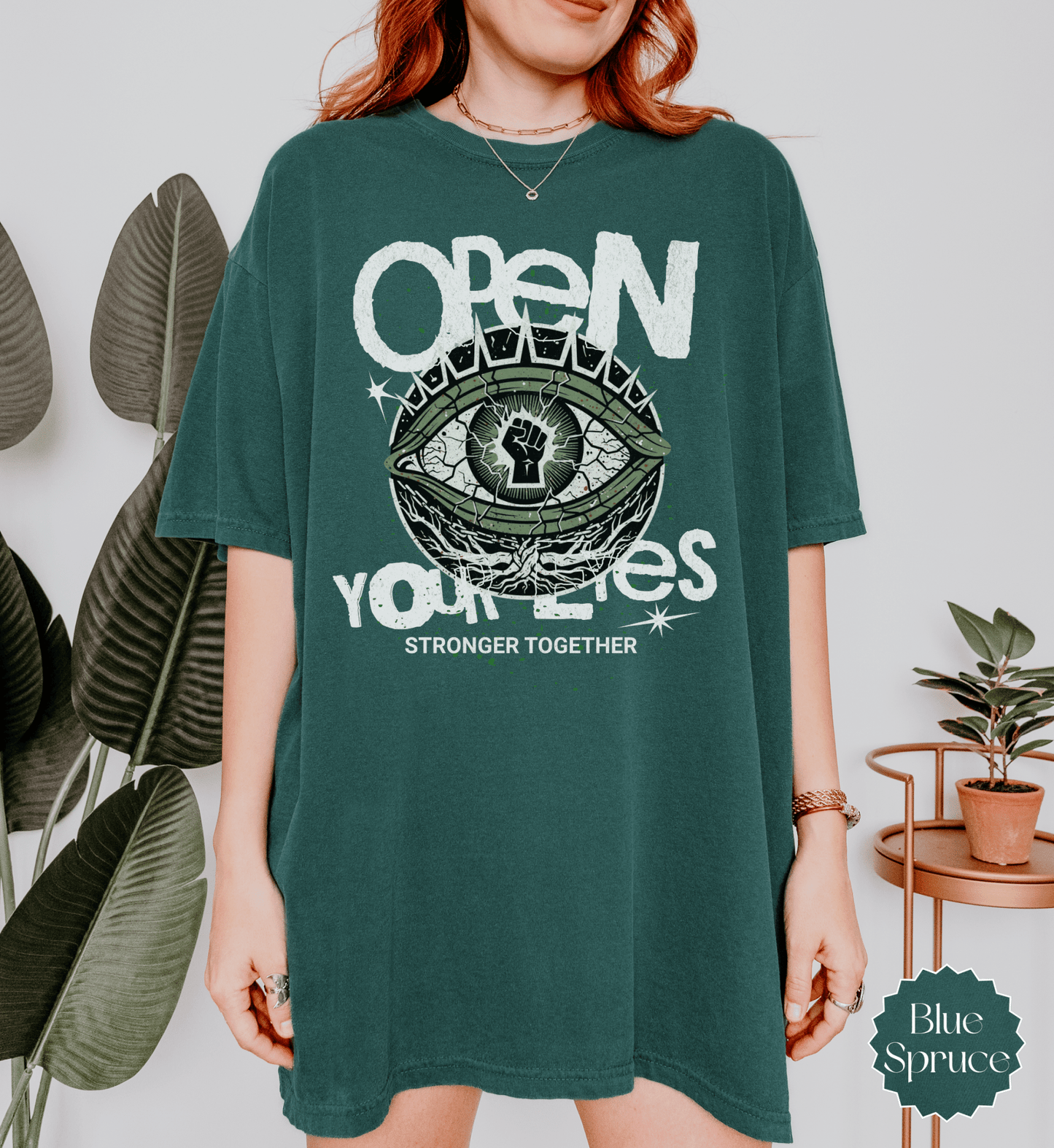 Open Your Eyes eye graphic T-shirt | Stronger Together statement tee - EternalAscension