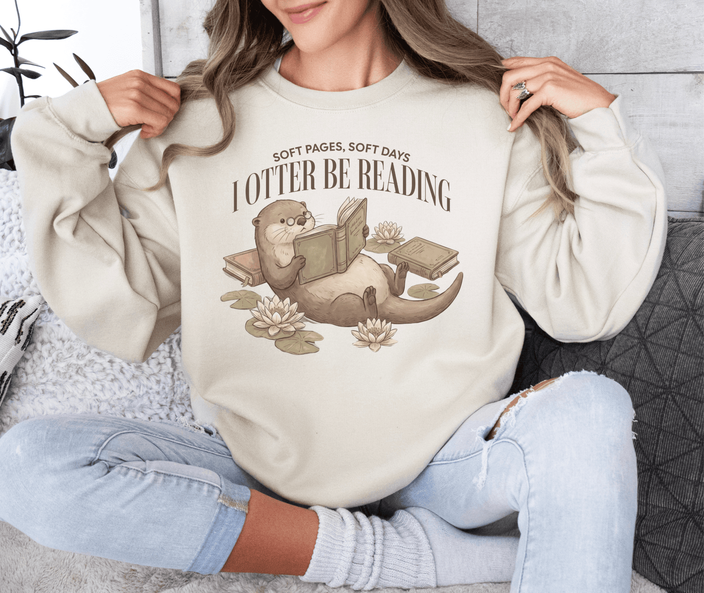 Otter Be Reading otter illustration Sweatshirt | cozy reading animal design - EternalAscension