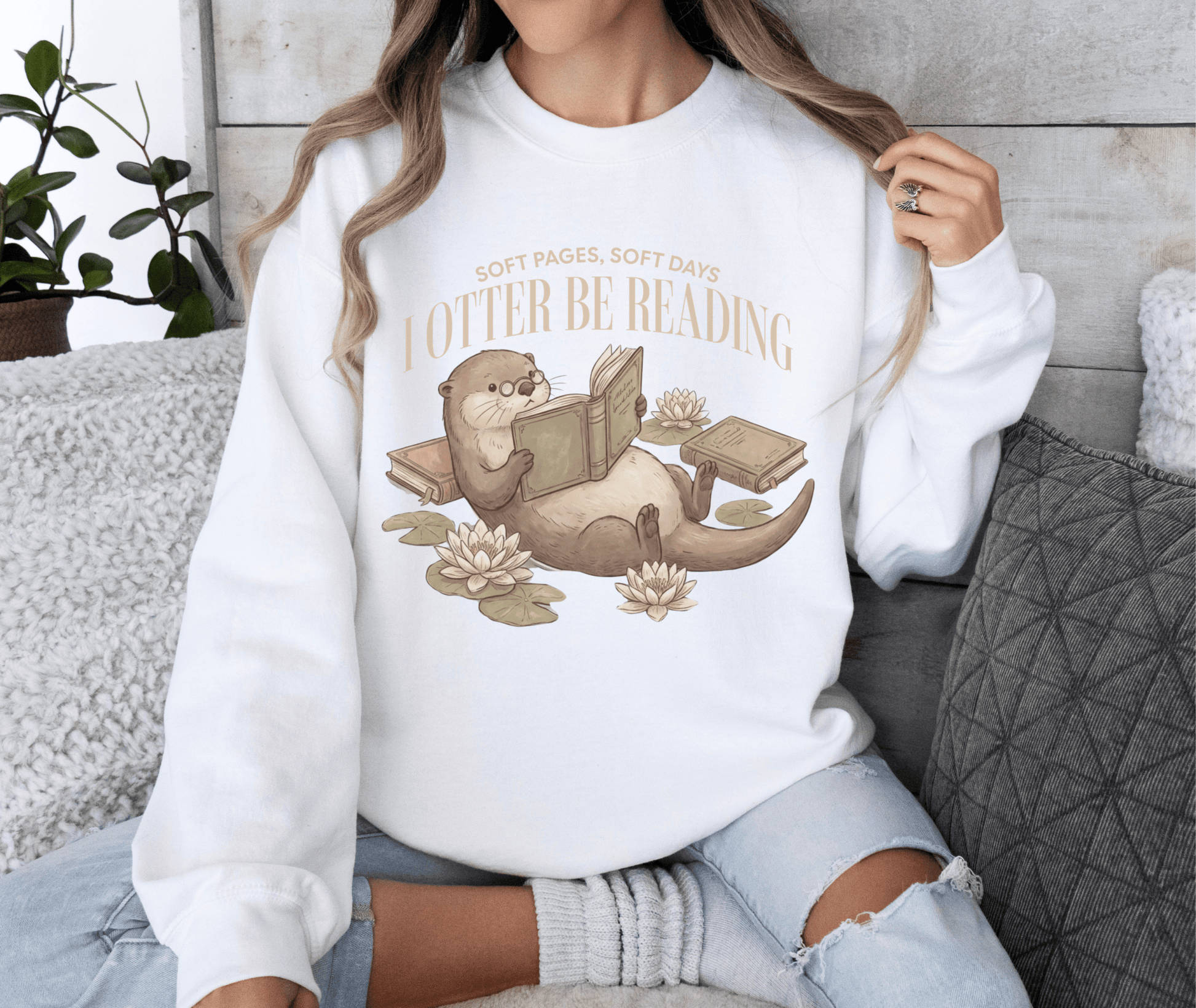 Otter Be Reading otter illustration Sweatshirt | cozy reading animal design - EternalAscension