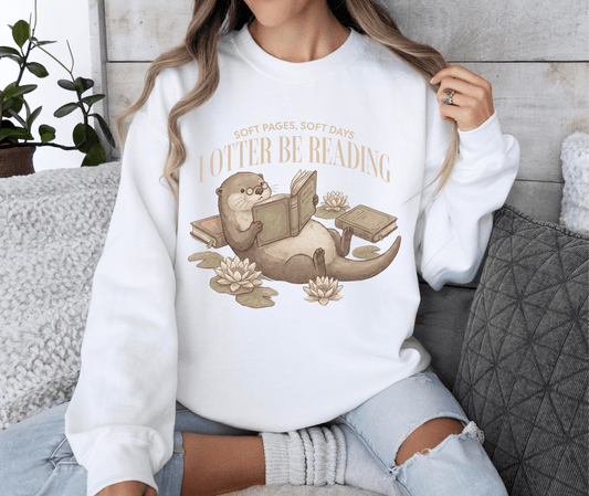 Otter Be Reading otter illustration Sweatshirt | cozy reading animal design - EternalAscension