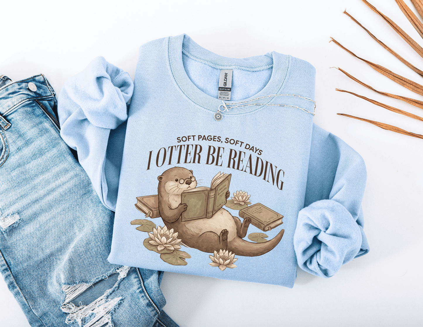 Otter Be Reading otter illustration Sweatshirt | cozy reading animal design - EternalAscension