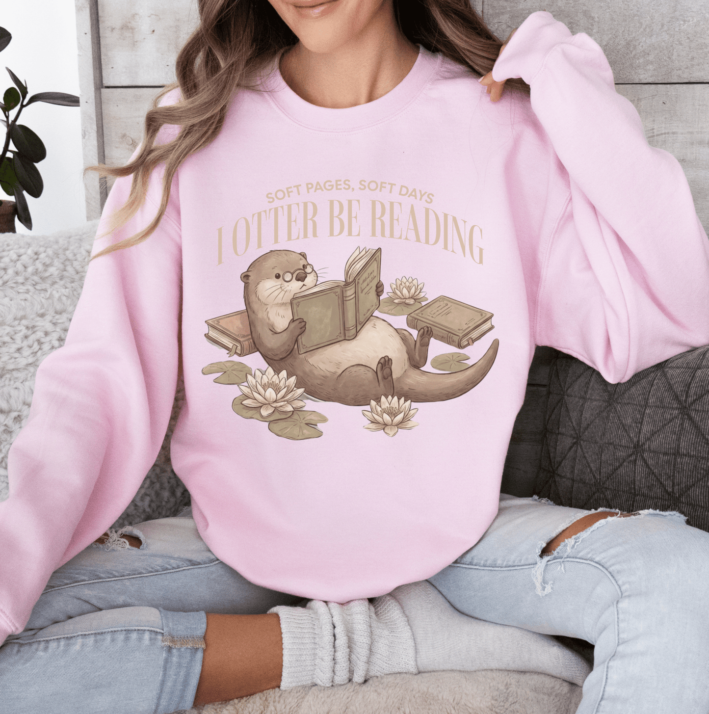 Otter Be Reading otter illustration Sweatshirt | cozy reading animal design - EternalAscension