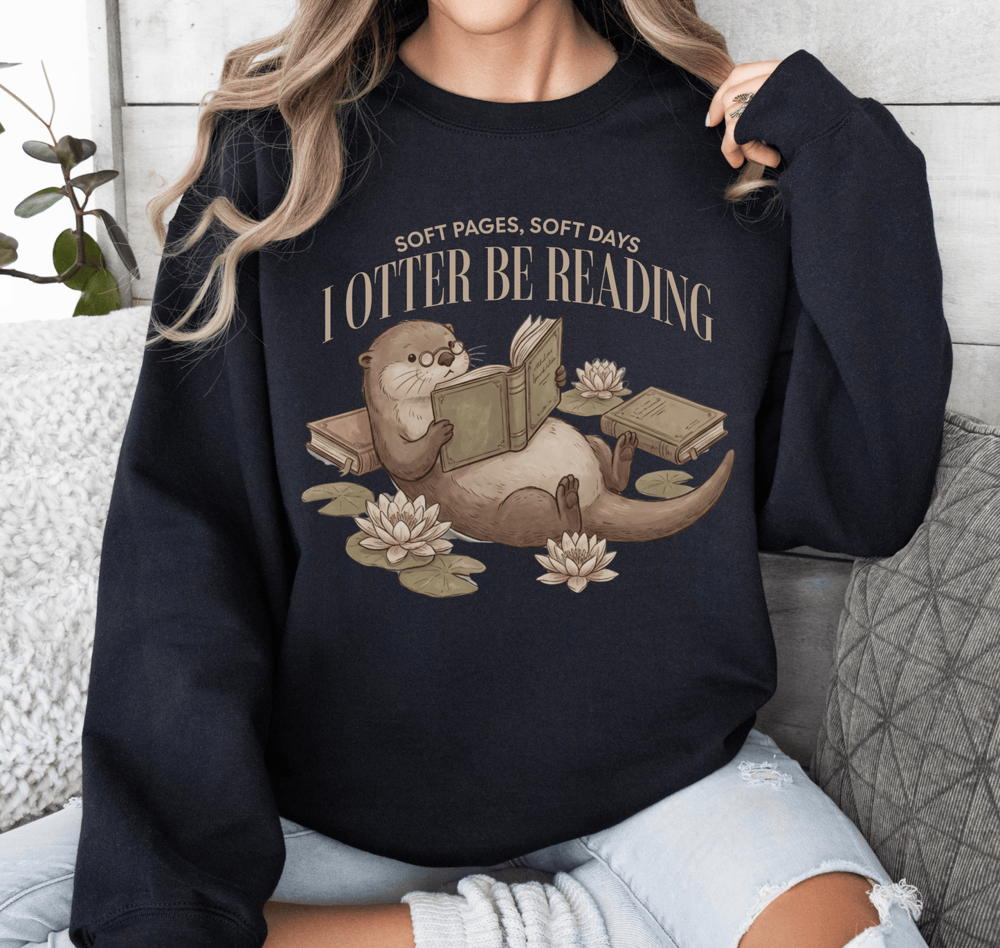 Otter Be Reading otter illustration Sweatshirt | cozy reading animal design - EternalAscension