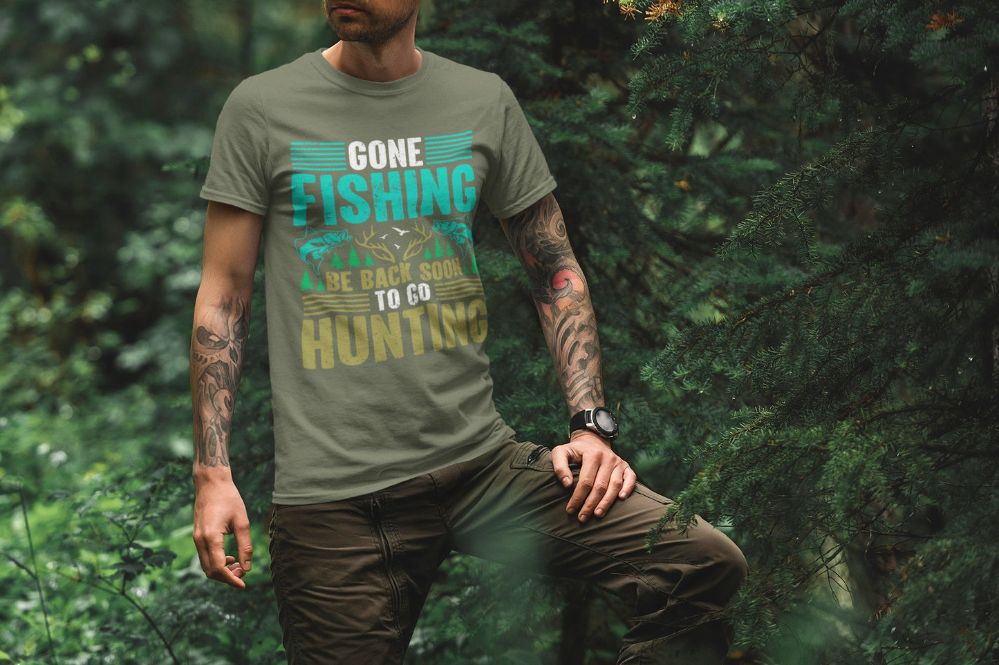 Outdoor Adventure Unisex Tee, Fishing and Hunting Theme Shirt, Vintage Style Cotton Top, Distressed Design Tee, Unisex Heavy Cotton Tee for - EternalAscension