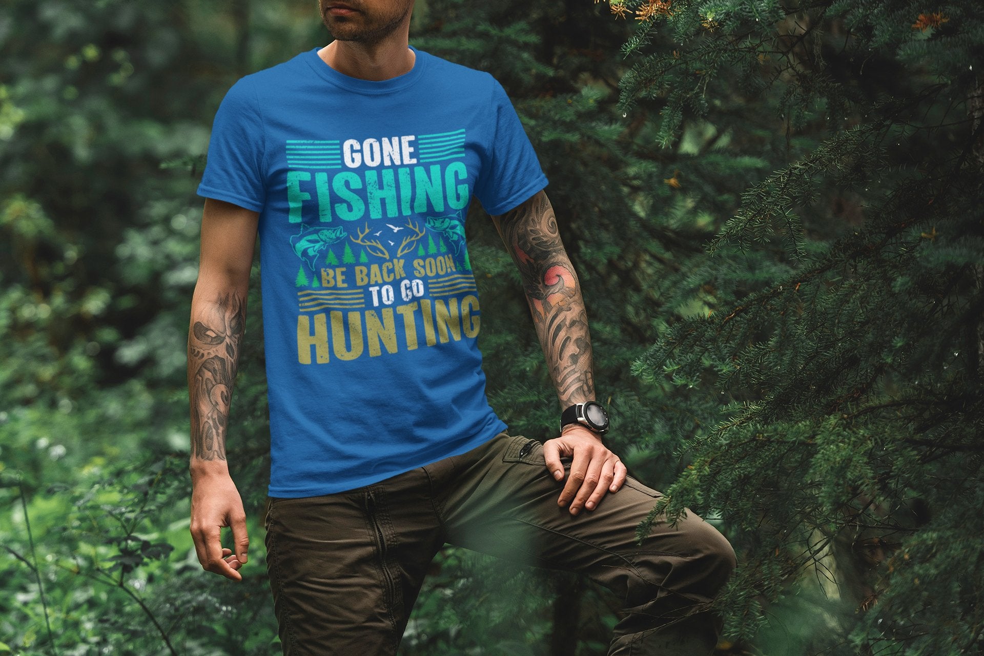Outdoor Adventure Unisex Tee, Fishing and Hunting Theme Shirt, Vintage Style Cotton Top, Distressed Design Tee, Unisex Heavy Cotton Tee for - EternalAscension