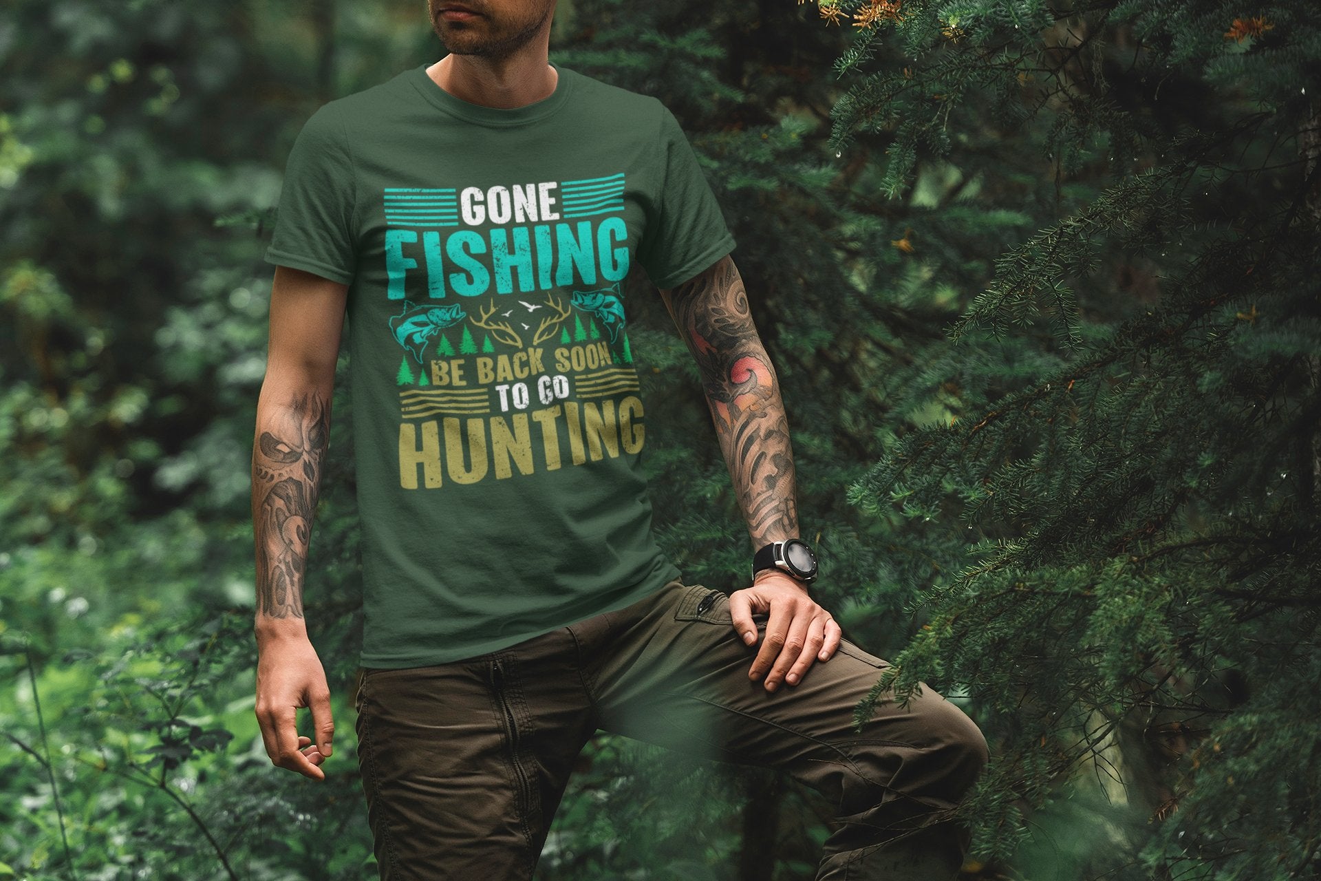 Outdoor Adventure Unisex Tee, Fishing and Hunting Theme Shirt, Vintage Style Cotton Top, Distressed Design Tee, Unisex Heavy Cotton Tee for - EternalAscension