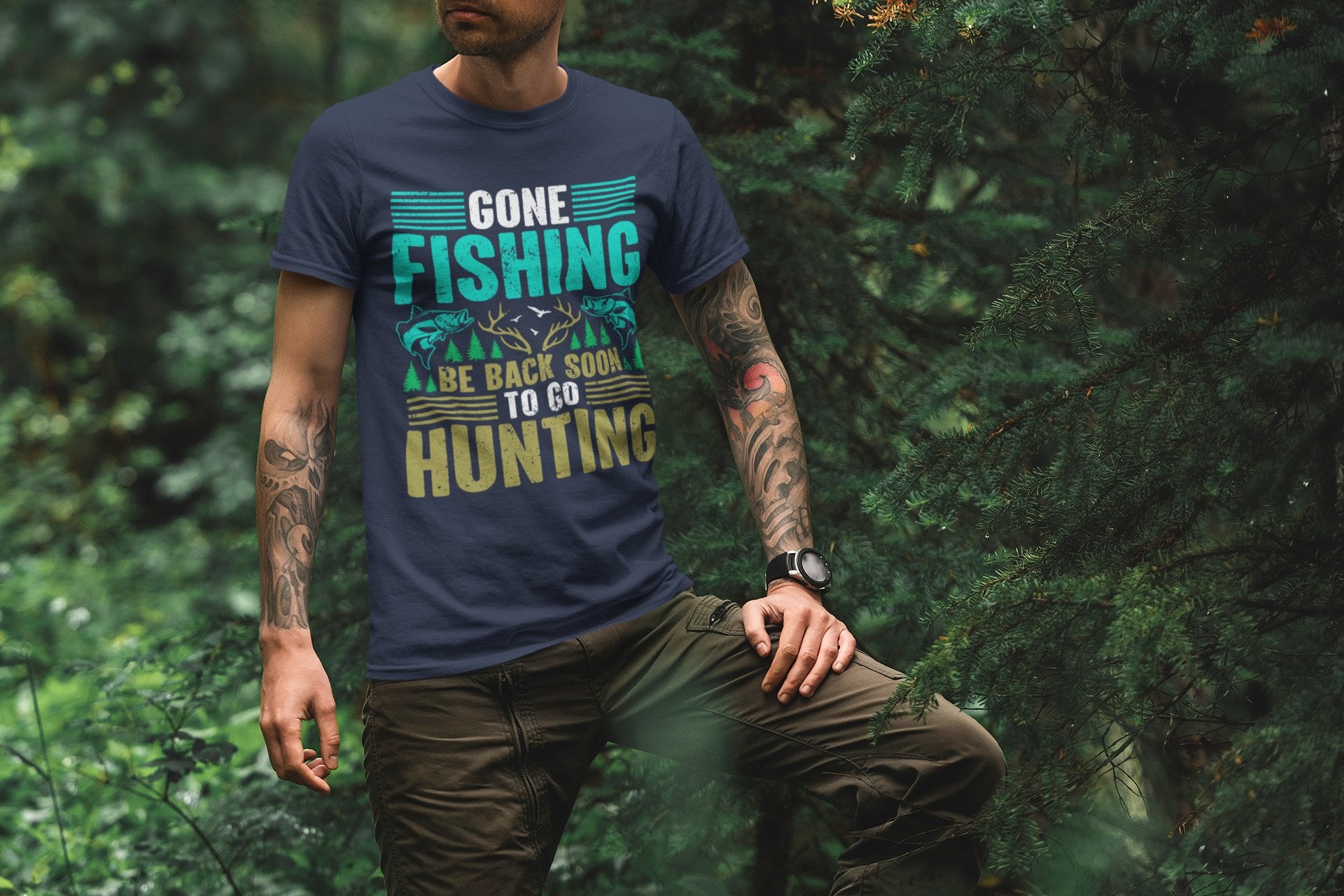 Outdoor Adventure Unisex Tee, Fishing and Hunting Theme Shirt, Vintage Style Cotton Top, Distressed Design Tee, Unisex Heavy Cotton Tee for - EternalAscension