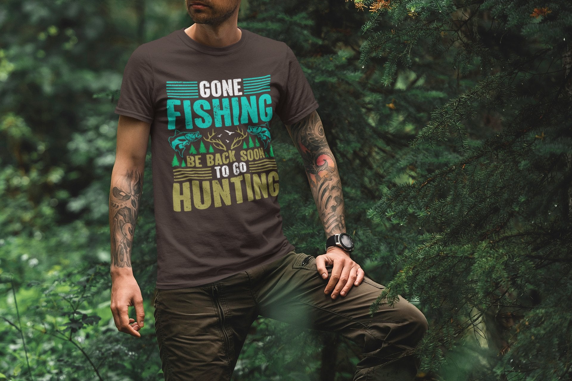 Outdoor Adventure Unisex Tee, Fishing and Hunting Theme Shirt, Vintage Style Cotton Top, Distressed Design Tee, Unisex Heavy Cotton Tee for - EternalAscension