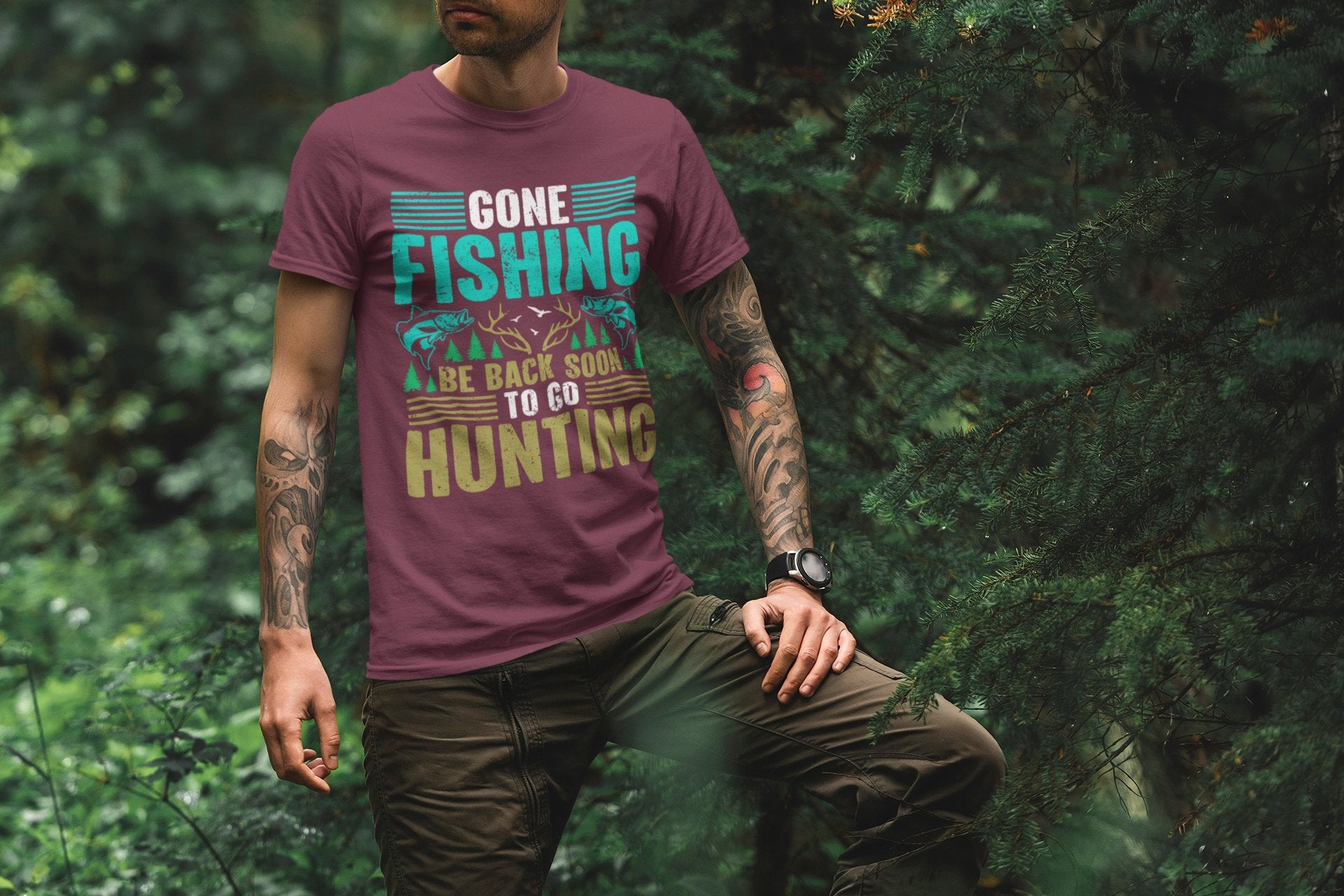Outdoor Adventure Unisex Tee, Fishing and Hunting Theme Shirt, Vintage Style Cotton Top, Distressed Design Tee, Unisex Heavy Cotton Tee for - EternalAscension