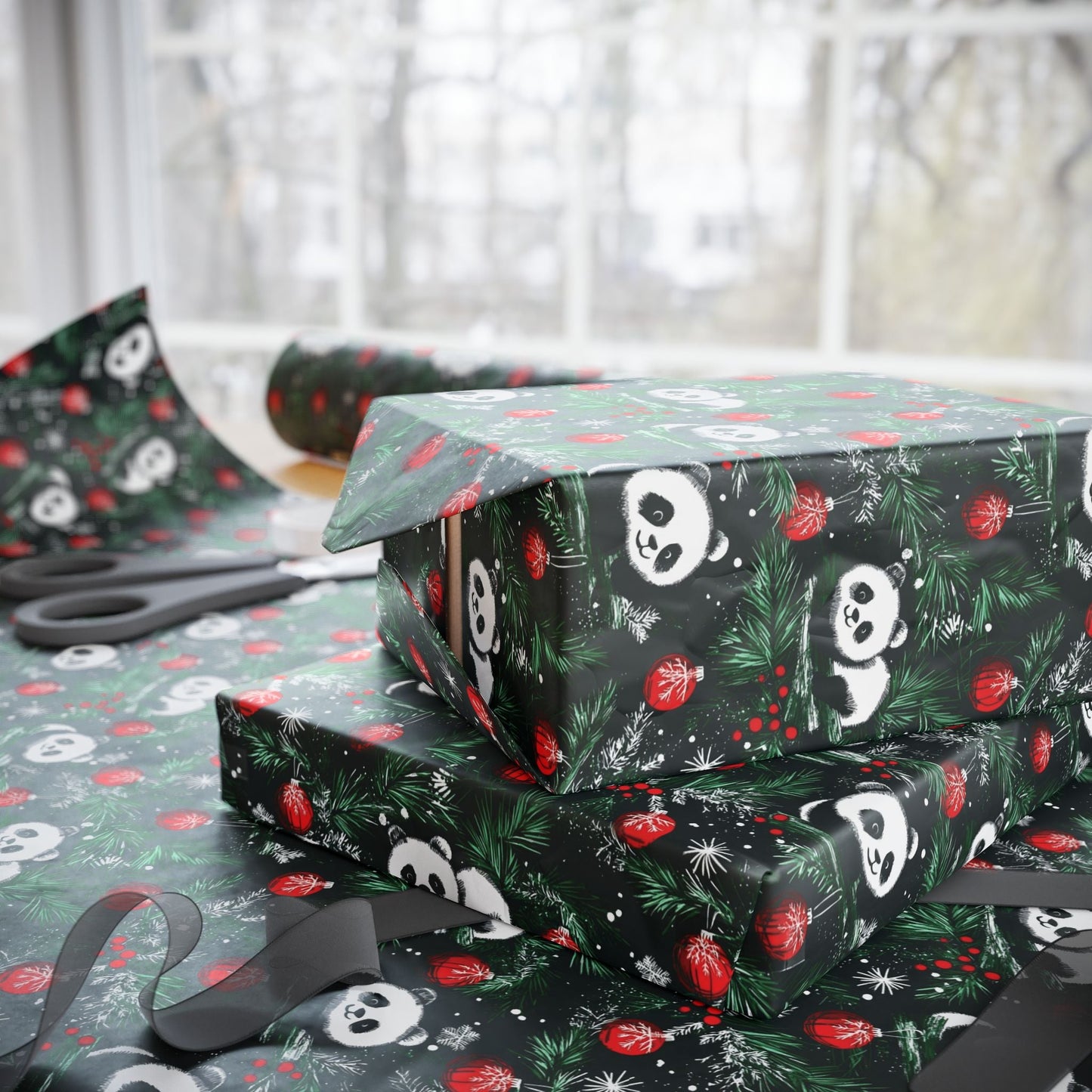 Panda Wrapping Paper, Christmas Gift Wrap, Holiday Present Packaging, Festive Gift Wrap, Matte Finish, Custom Printed Paper - EternalAscension