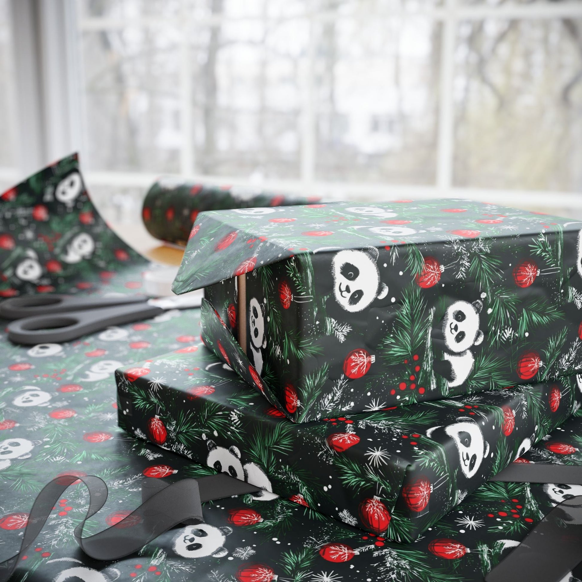 Panda Wrapping Paper, Christmas Gift Wrap, Holiday Present Packaging, Festive Gift Wrap, Matte Finish, Custom Printed Paper - EternalAscension
