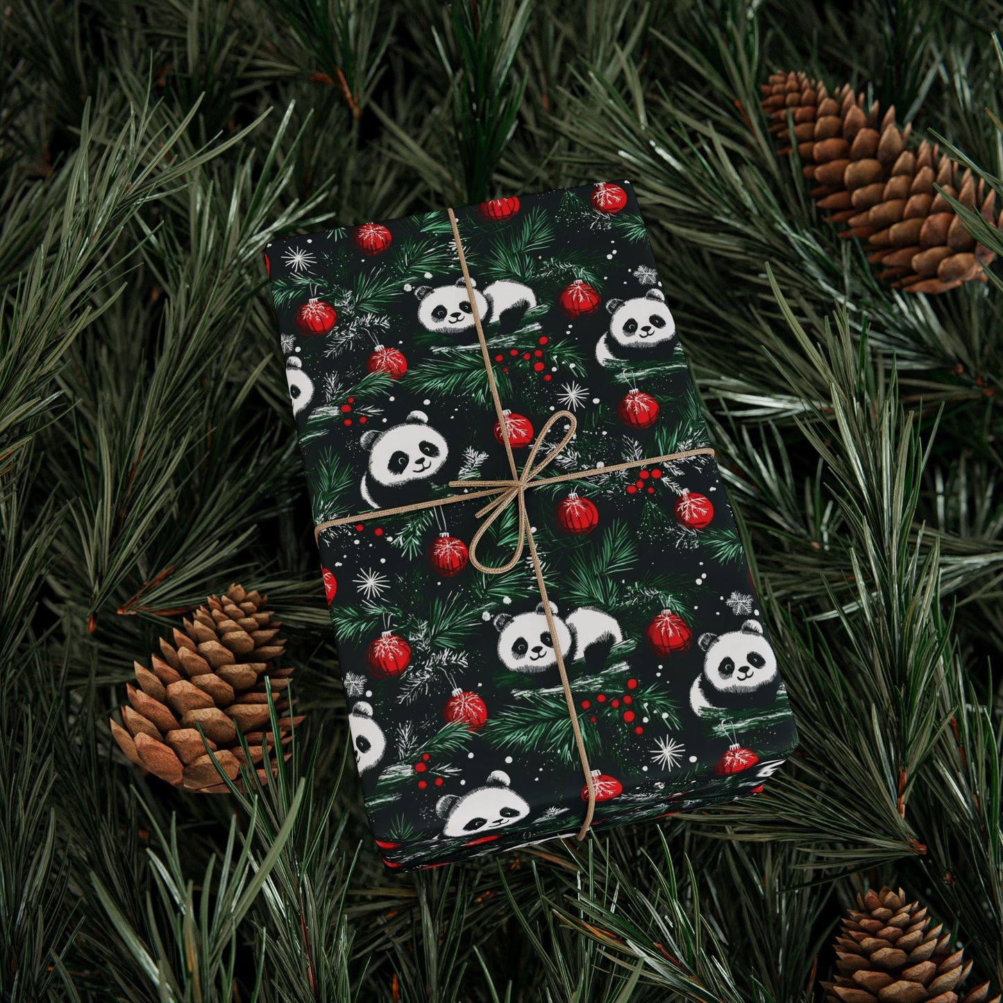 Panda Wrapping Paper, Christmas Gift Wrap, Holiday Present Packaging, Festive Gift Wrap, Matte Finish, Custom Printed Paper - EternalAscension