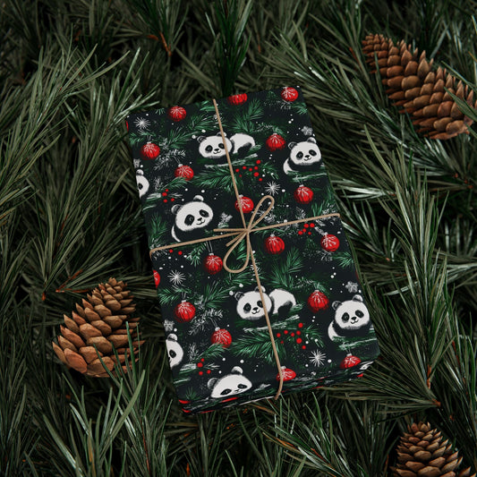 Panda Wrapping Paper, Christmas Gift Wrap, Holiday Present Packaging, Festive Gift Wrap, Matte Finish, Custom Printed Paper - EternalAscension