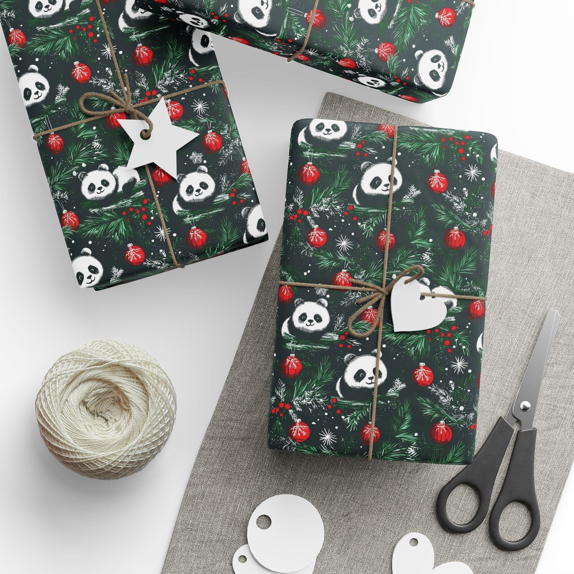 Panda Wrapping Paper, Christmas Gift Wrap, Holiday Present Packaging, Festive Gift Wrap, Matte Finish, Custom Printed Paper - EternalAscension