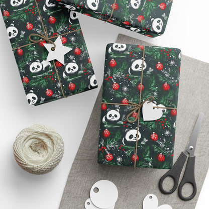 Panda Wrapping Paper, Christmas Gift Wrap, Holiday Present Packaging, Festive Gift Wrap, Matte Finish, Custom Printed Paper - EternalAscension