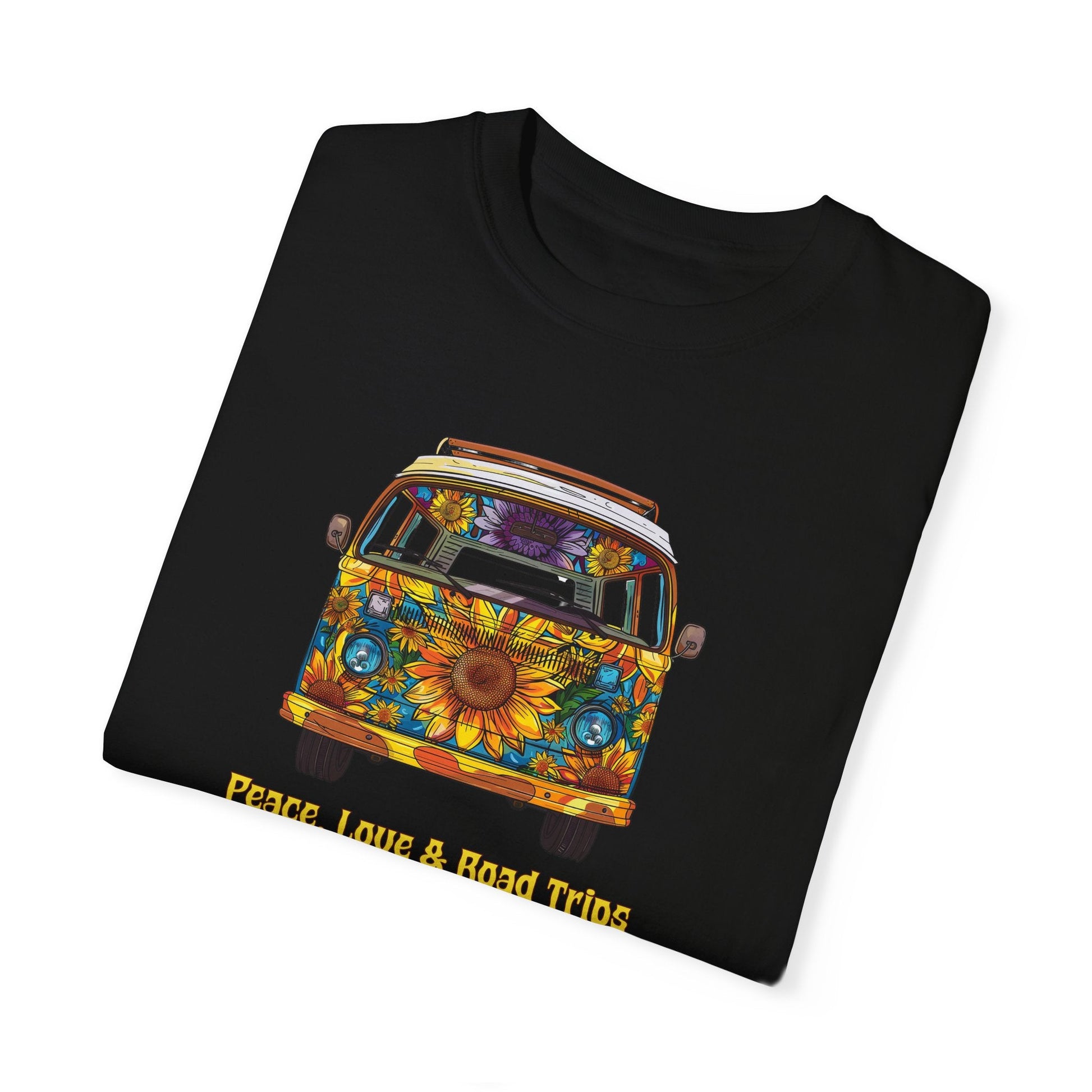 Peace Love & Road Trips Unisex T-shirt - Vintage Van Graphic and Sunflowers Design - EternalAscension