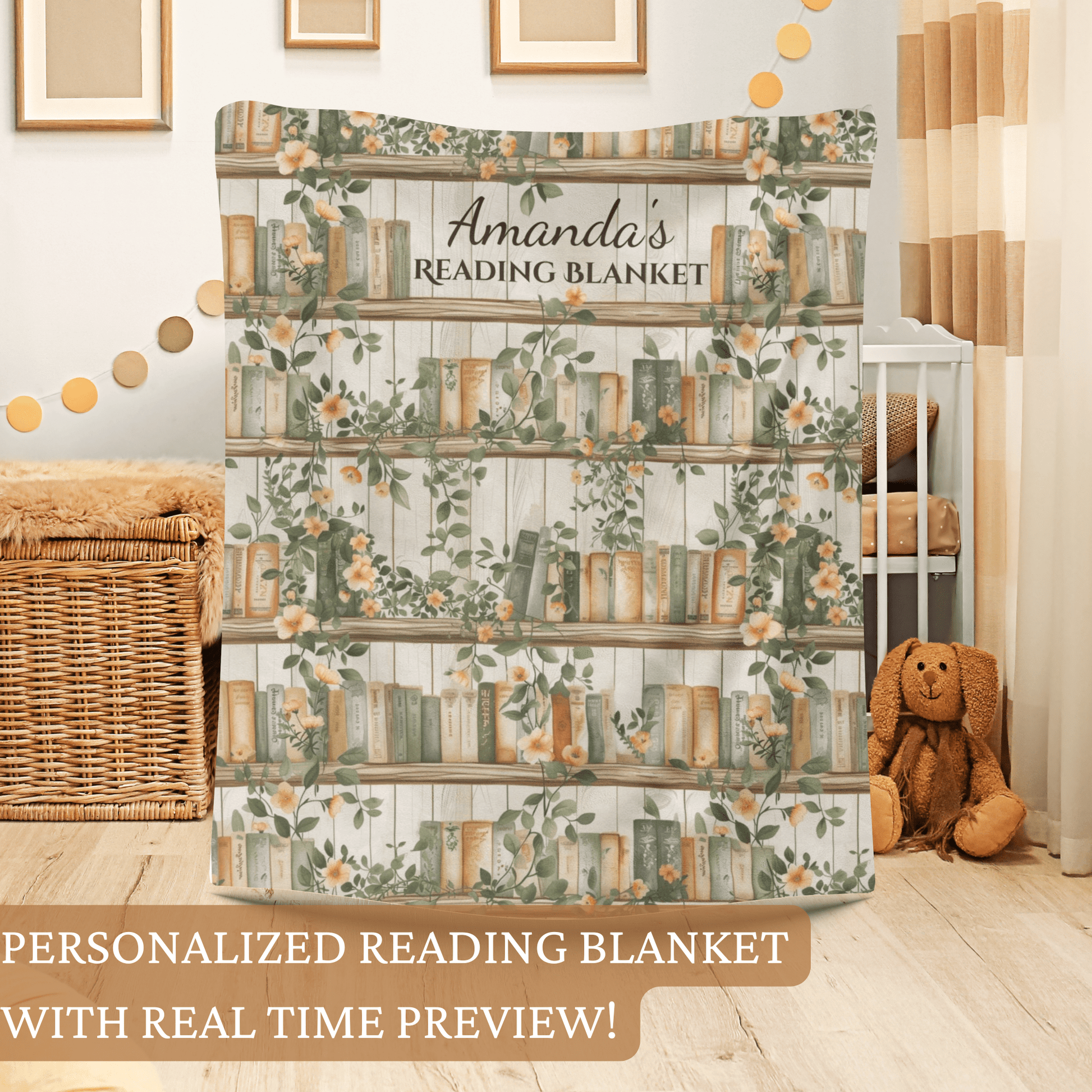 Personalized Reading Blanket Velveteen Plush Blanket | Book Lover Shelf Design - EternalAscension