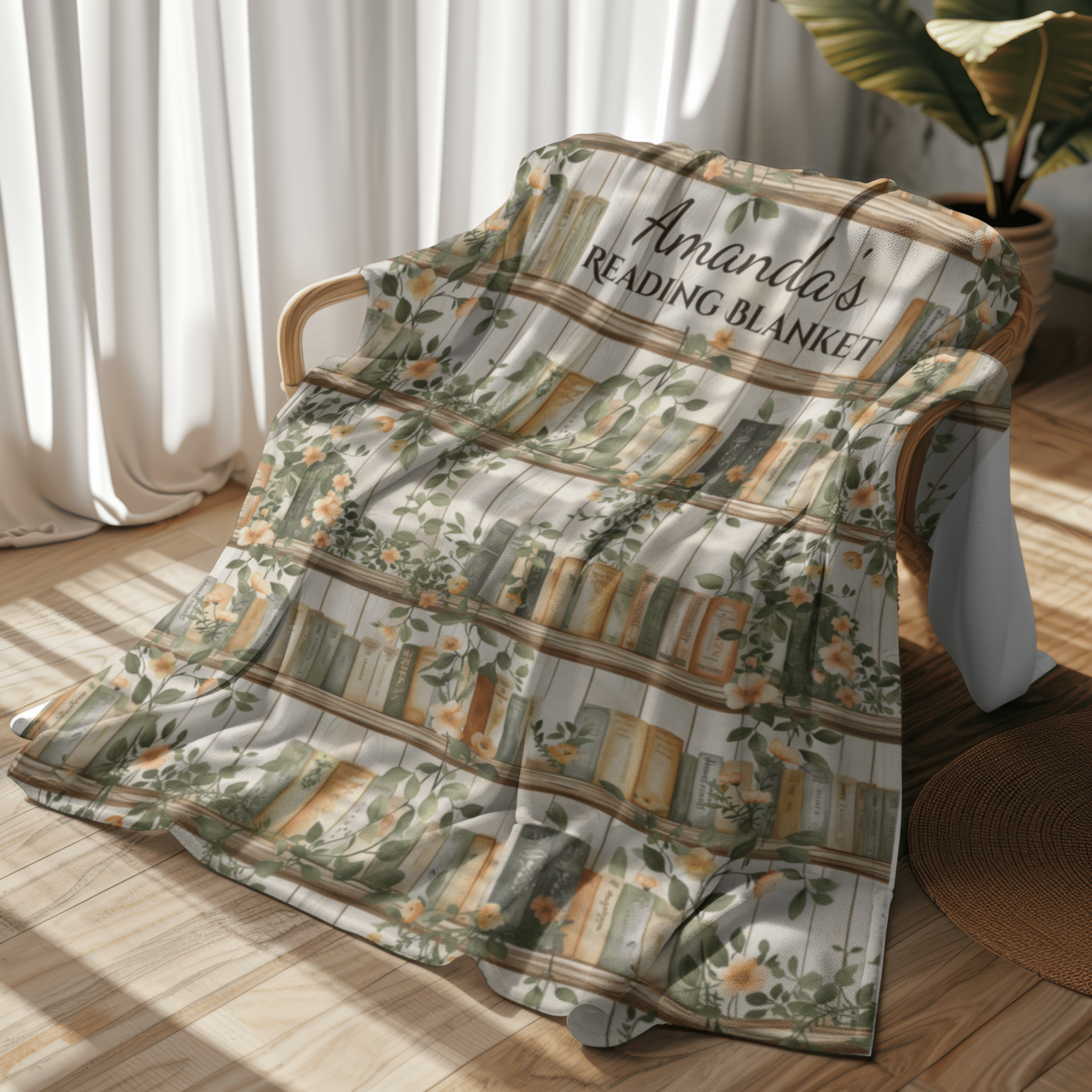Personalized Reading Blanket Velveteen Plush Blanket | Book Lover Shelf Design - EternalAscension