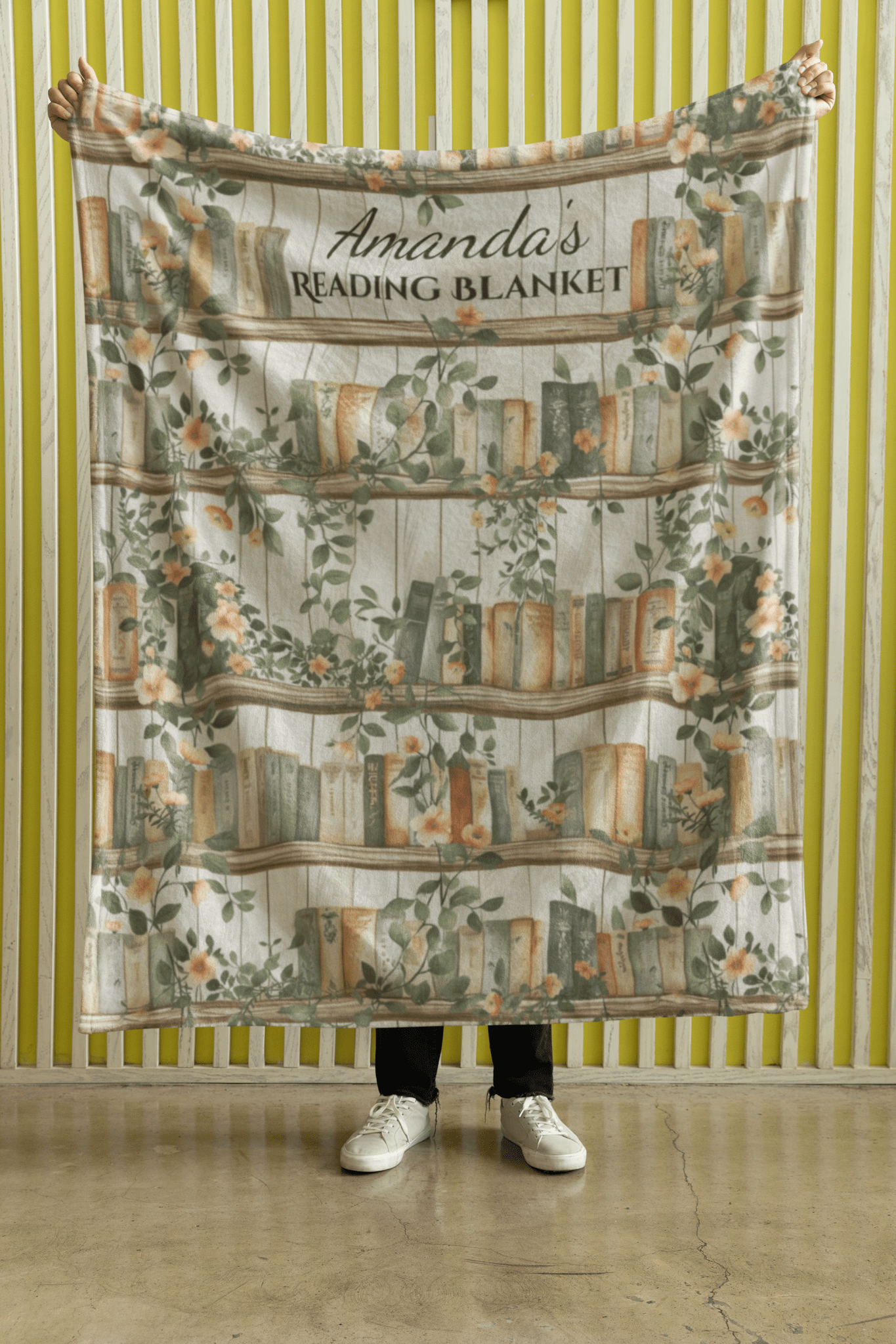 Personalized Reading Blanket Velveteen Plush Blanket | Book Lover Shelf Design - EternalAscension