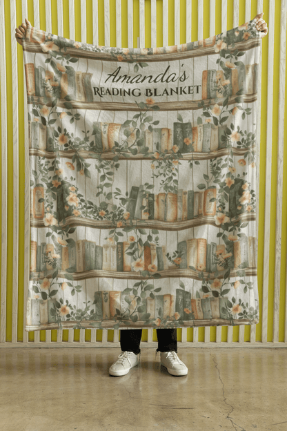 Personalized Reading Blanket Velveteen Plush Blanket | Book Lover Shelf Design - EternalAscension
