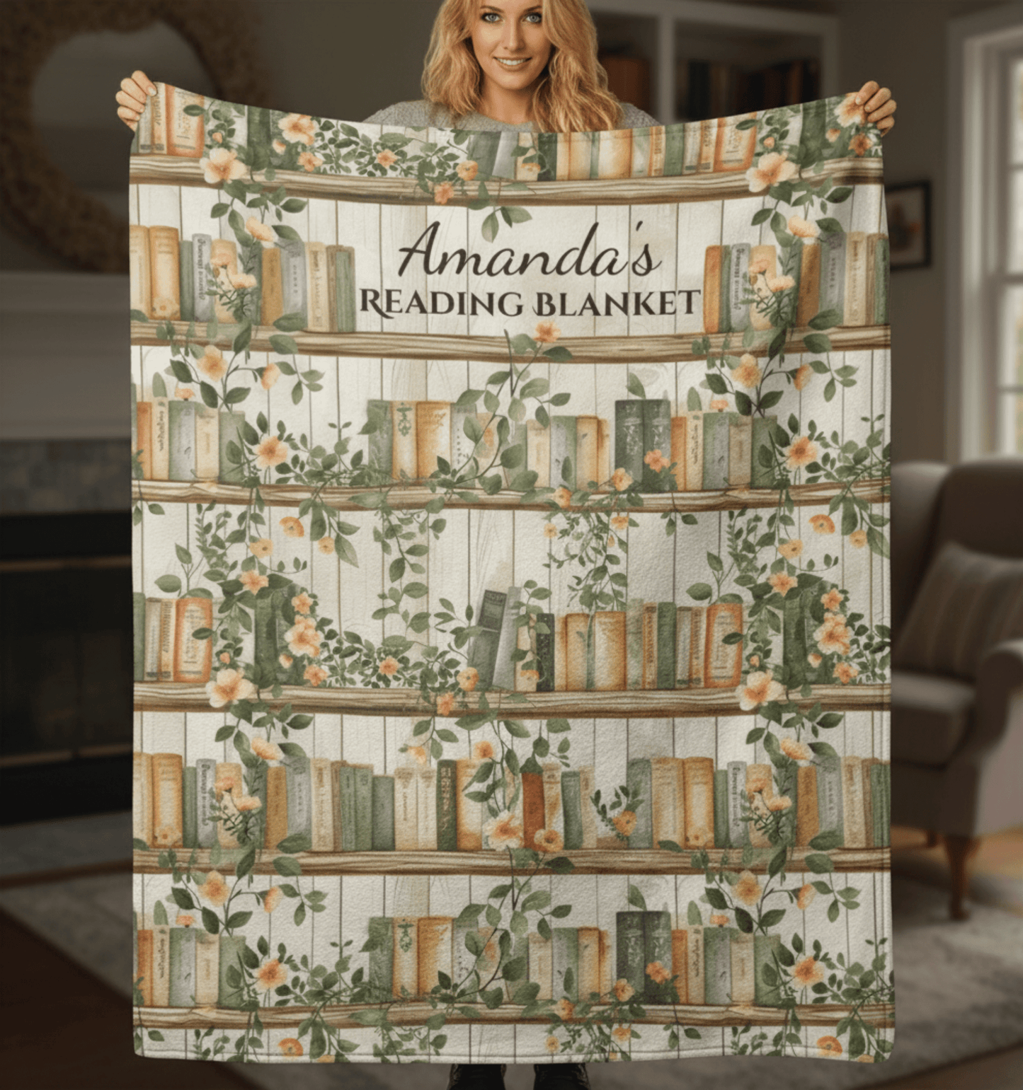 Personalized Reading Blanket Velveteen Plush Blanket | Book Lover Shelf Design - EternalAscension