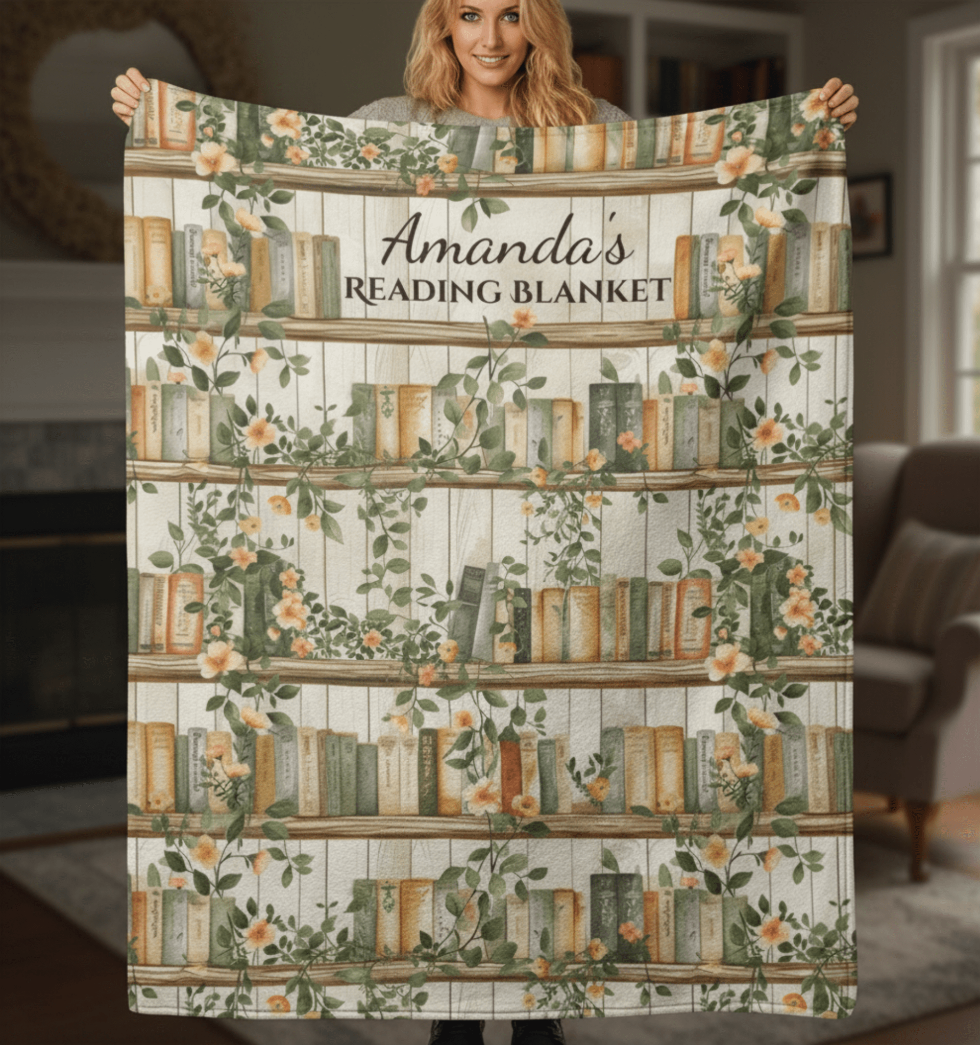 Personalized Reading Blanket Velveteen Plush Blanket | Book Lover Shelf Design - EternalAscension