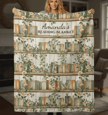 Personalized Reading Blanket Velveteen Plush Blanket | Book Lover Shelf Design - EternalAscension