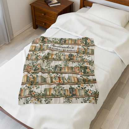 Personalized Velveteen Reading Blanket — Cozy Booklover Throw with Floral Bookshelf Design - EternalAscension