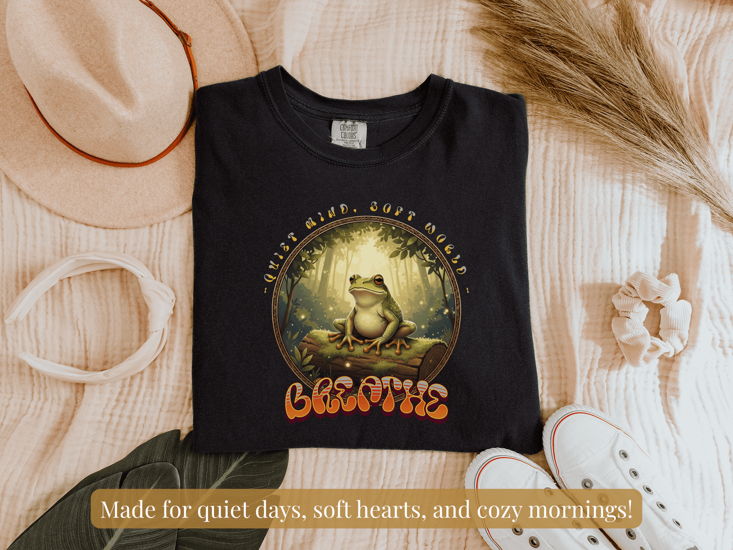 Quiet Mind Soft World Breathe frog forest T-shirt | Mindfulness nature tee - EternalAscension