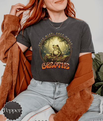Quiet Mind Soft World Breathe frog forest T-shirt | Mindfulness nature tee - EternalAscension