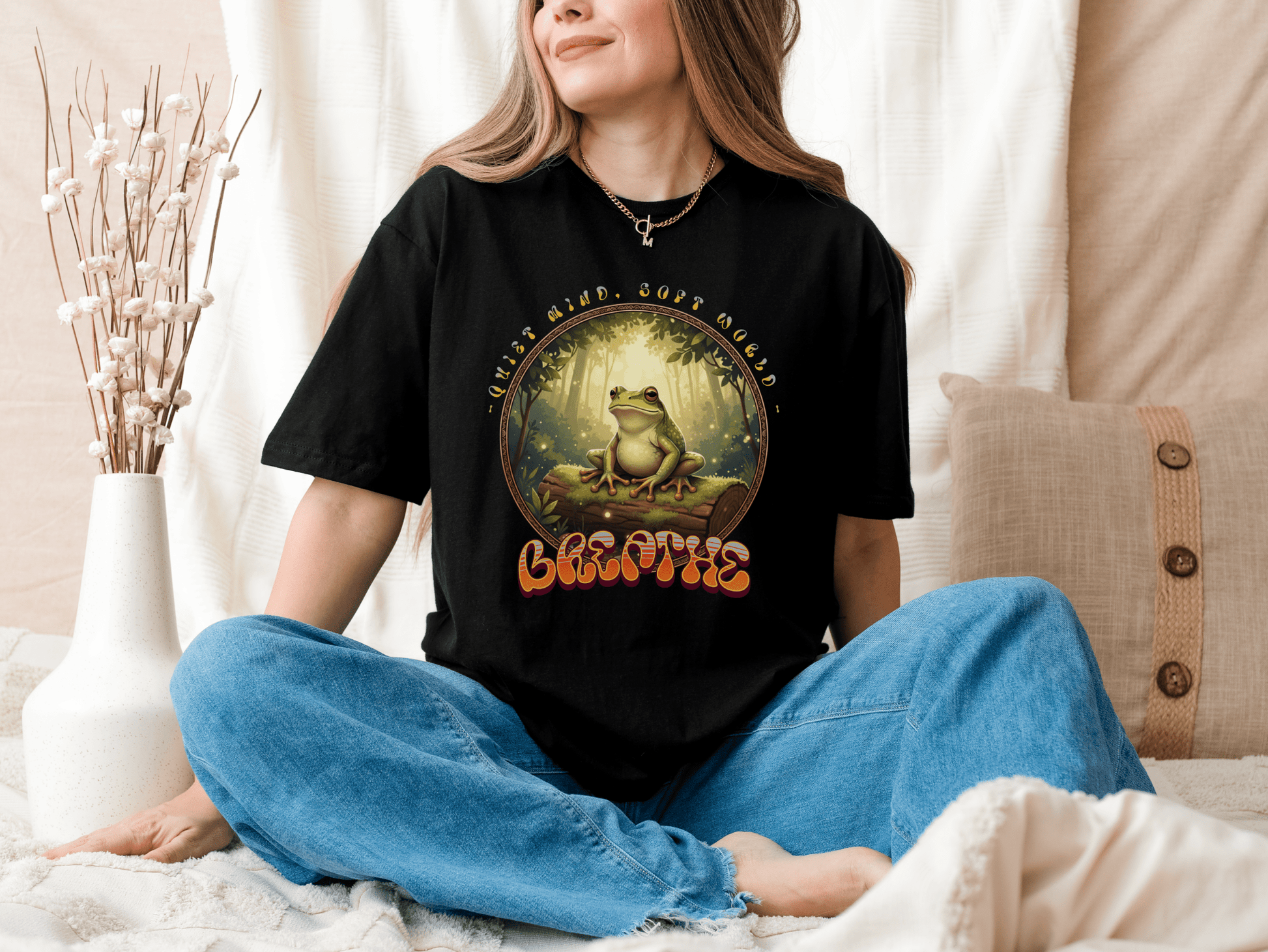 Quiet Mind Soft World Breathe frog forest T-shirt | Mindfulness nature tee - EternalAscension