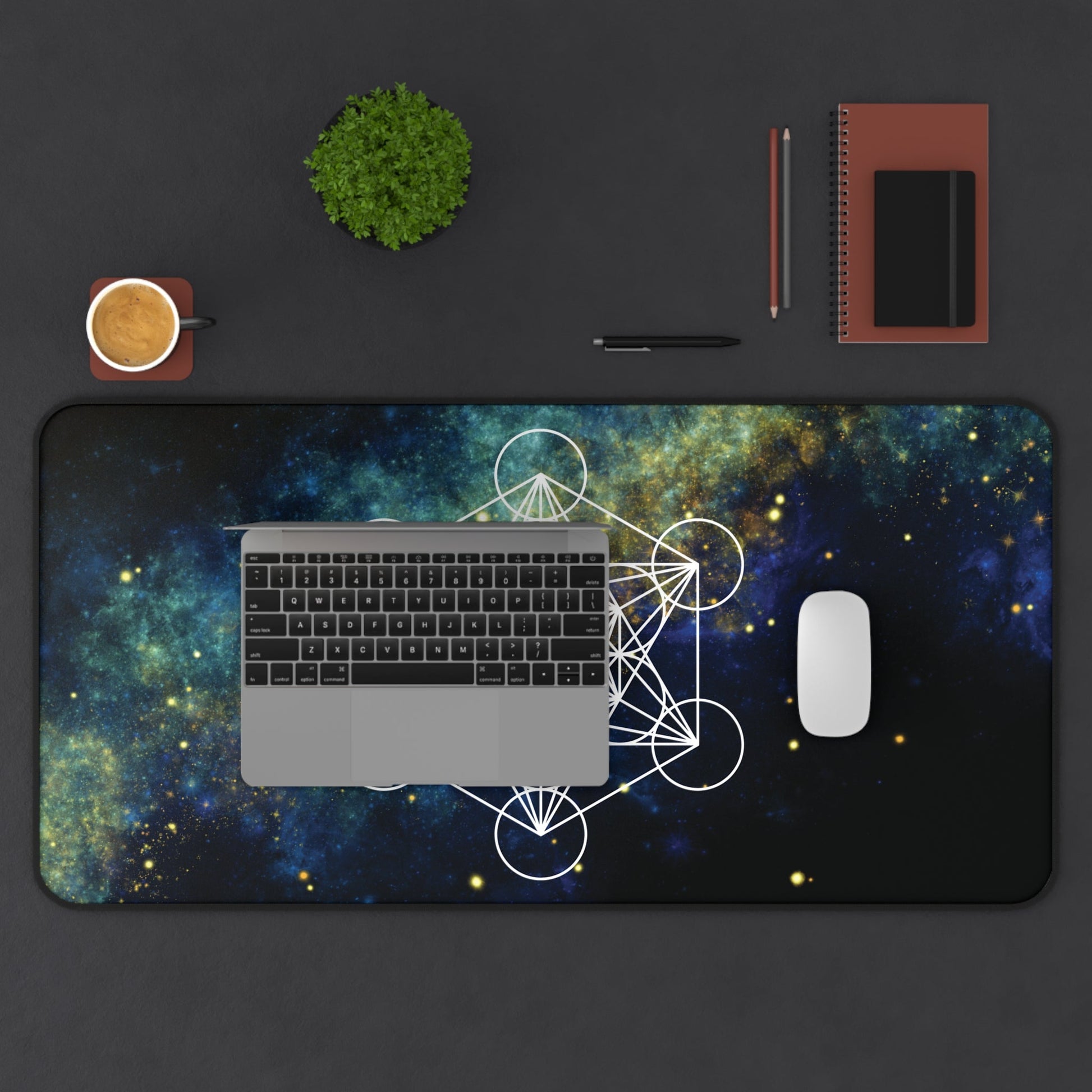 Sacred Geometry Celestial Desk Mat | Cosmic White Linework Mouse Pad - EternalAscension