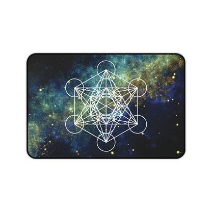 Sacred Geometry Celestial Desk Mat | Cosmic White Linework Mouse Pad - EternalAscension