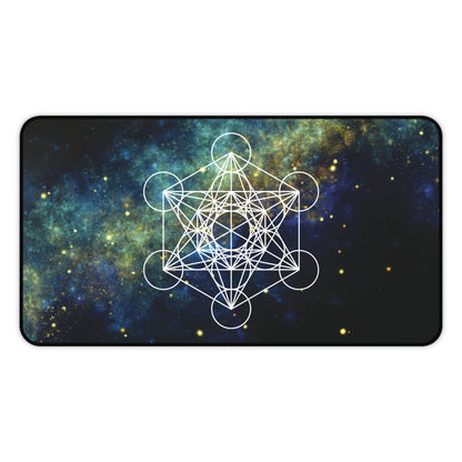 Sacred Geometry Celestial Desk Mat | Cosmic White Linework Mouse Pad - EternalAscension