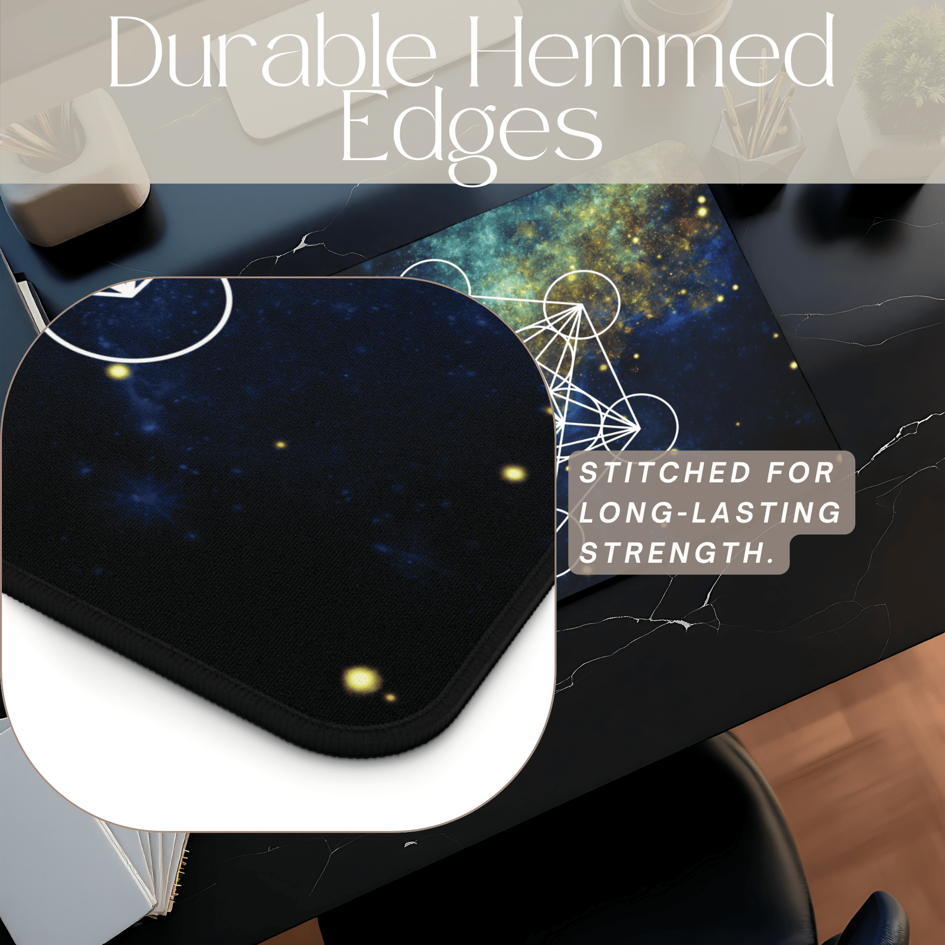 Sacred Geometry Celestial Desk Mat | Cosmic White Linework Mouse Pad - EternalAscension