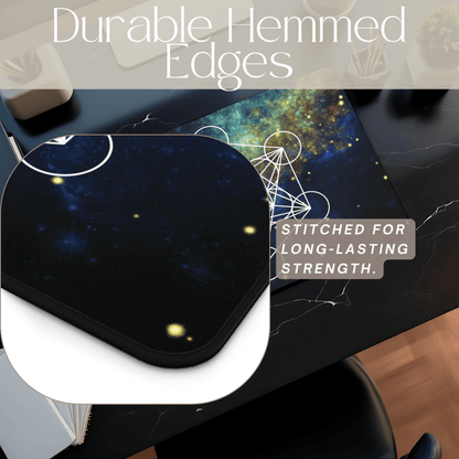 Sacred Geometry Celestial Desk Mat | Cosmic White Linework Mouse Pad - EternalAscension