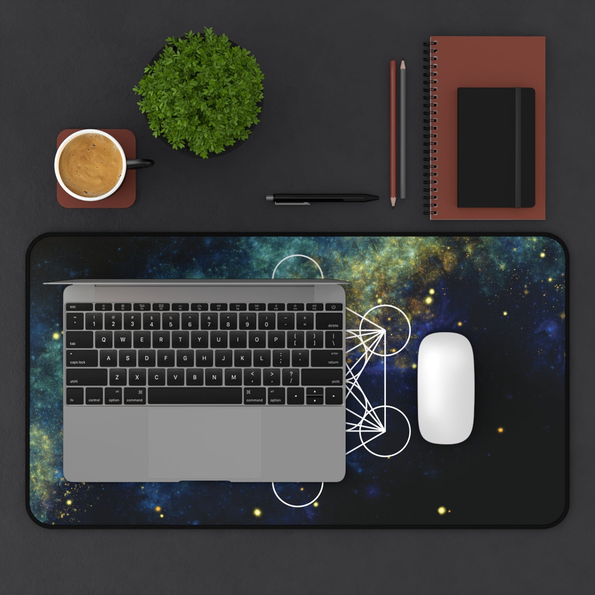 Sacred Geometry Celestial Desk Mat | Cosmic White Linework Mouse Pad - EternalAscension