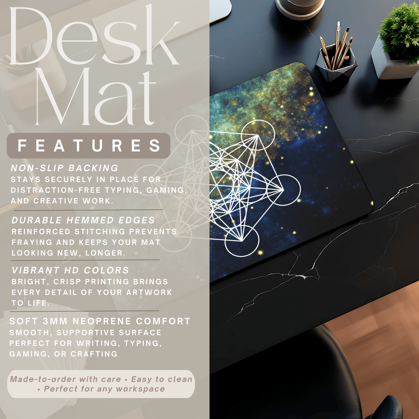 Sacred Geometry Celestial Desk Mat | Cosmic White Linework Mouse Pad - EternalAscension