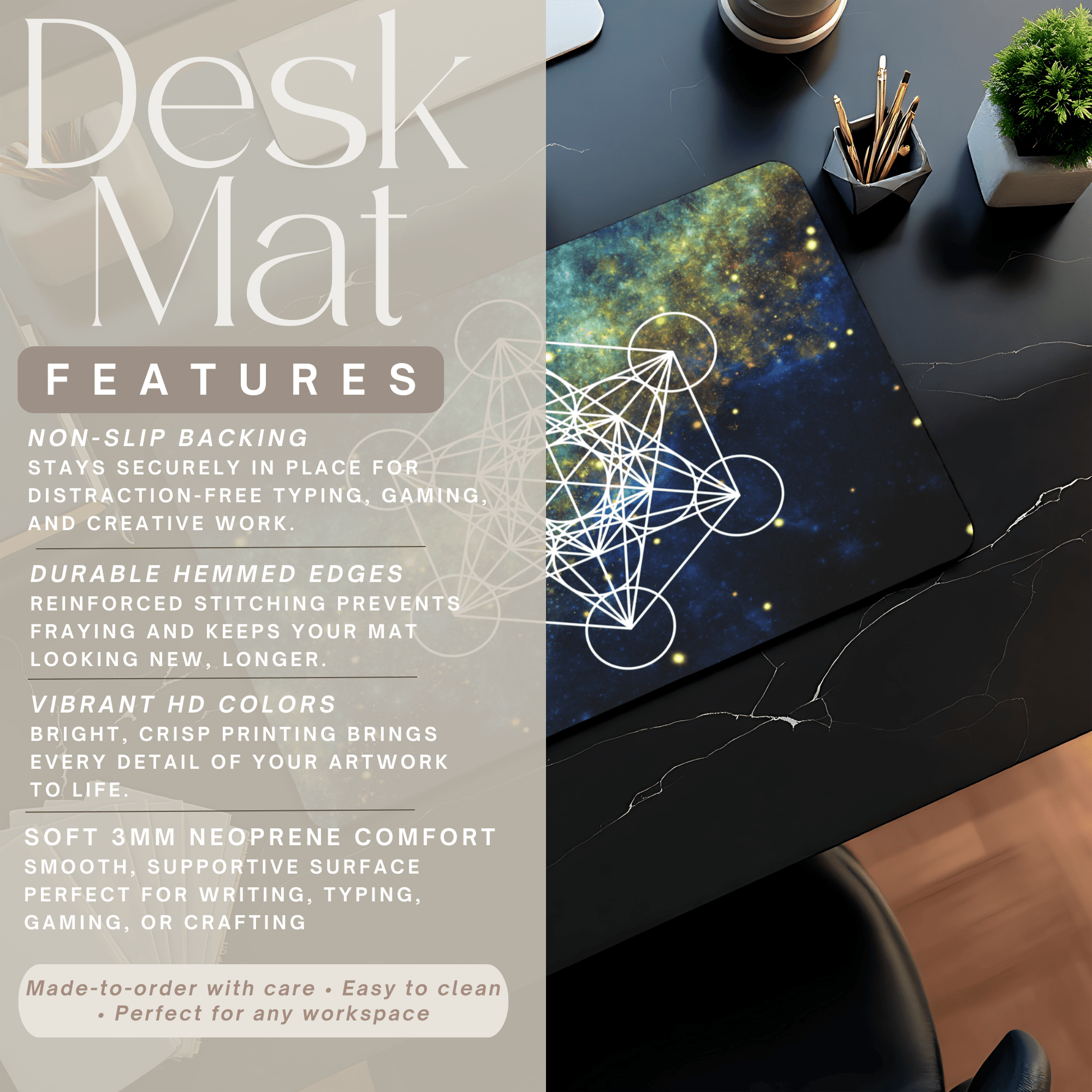 Sacred Geometry Celestial Desk Mat | Cosmic White Linework Mouse Pad - EternalAscension