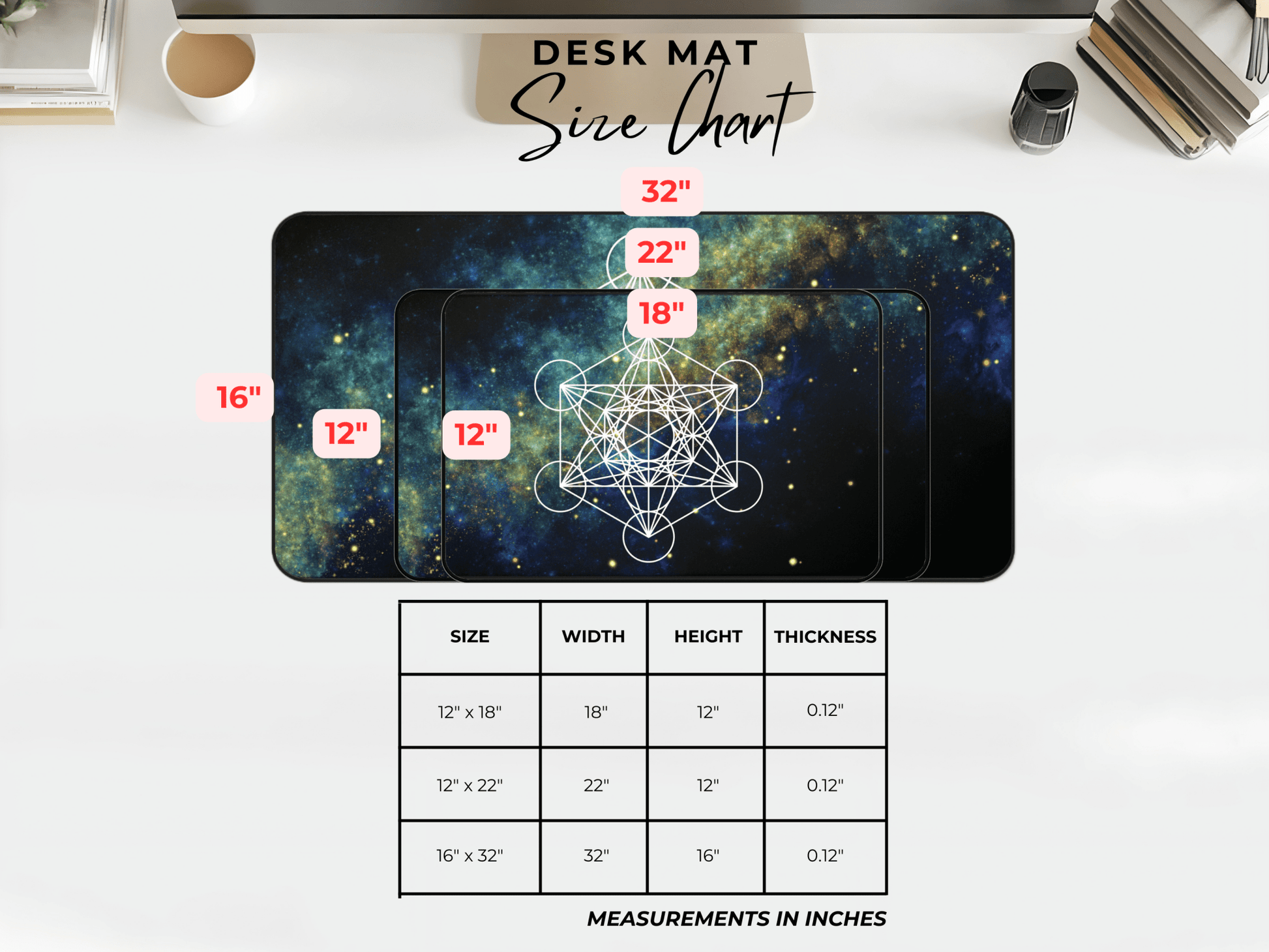 Sacred Geometry Celestial Desk Mat | Cosmic White Linework Mouse Pad - EternalAscension
