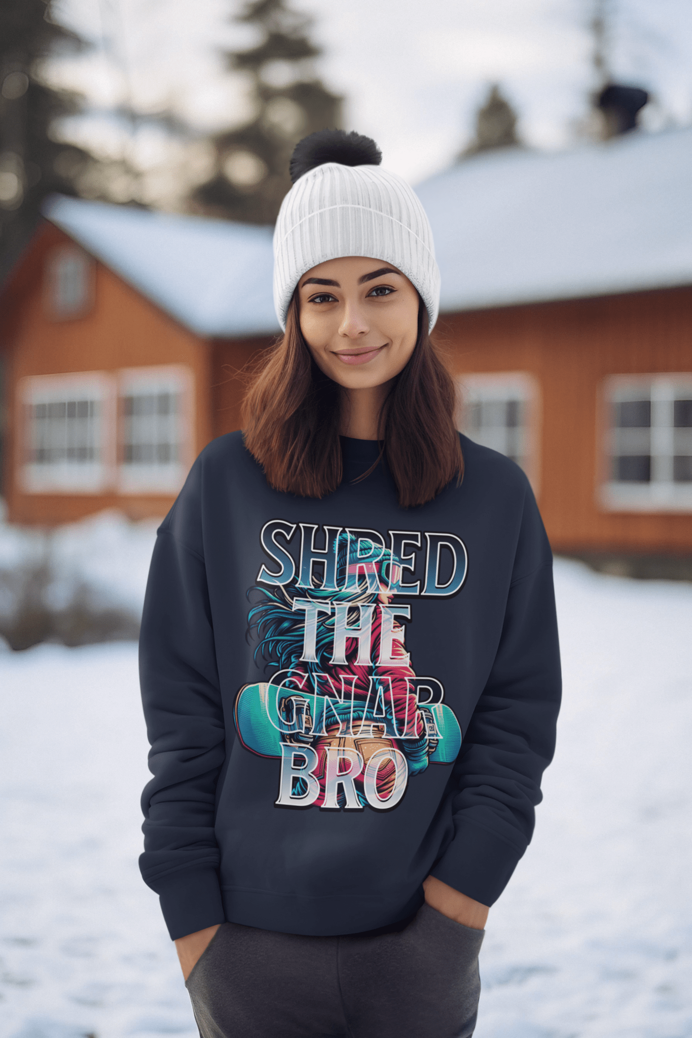 "Shred the Gnar Bro" Women's Graphic Snowboarding Sweatshirt - EternalAscension