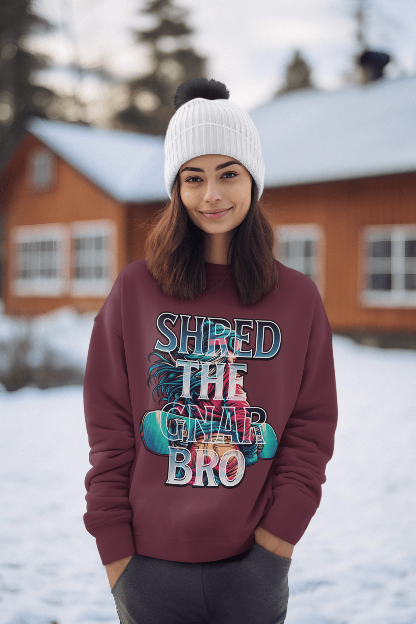 "Shred the Gnar Bro" Women's Graphic Snowboarding Sweatshirt - EternalAscension