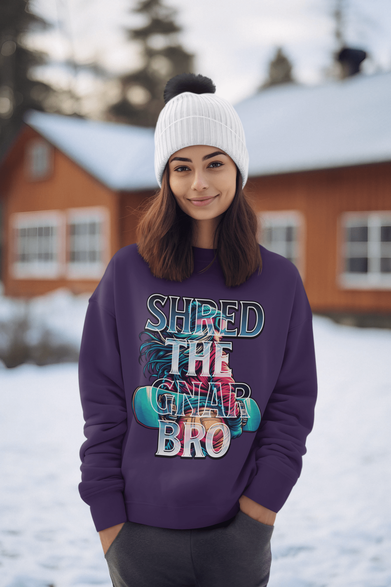 "Shred the Gnar Bro" Women's Graphic Snowboarding Sweatshirt - EternalAscension