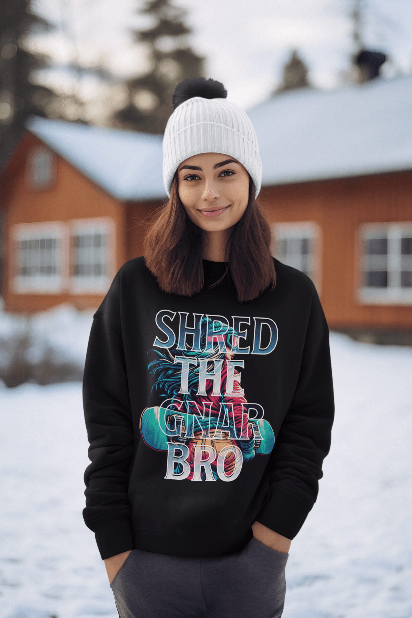 "Shred the Gnar Bro" Women's Graphic Snowboarding Sweatshirt - EternalAscension