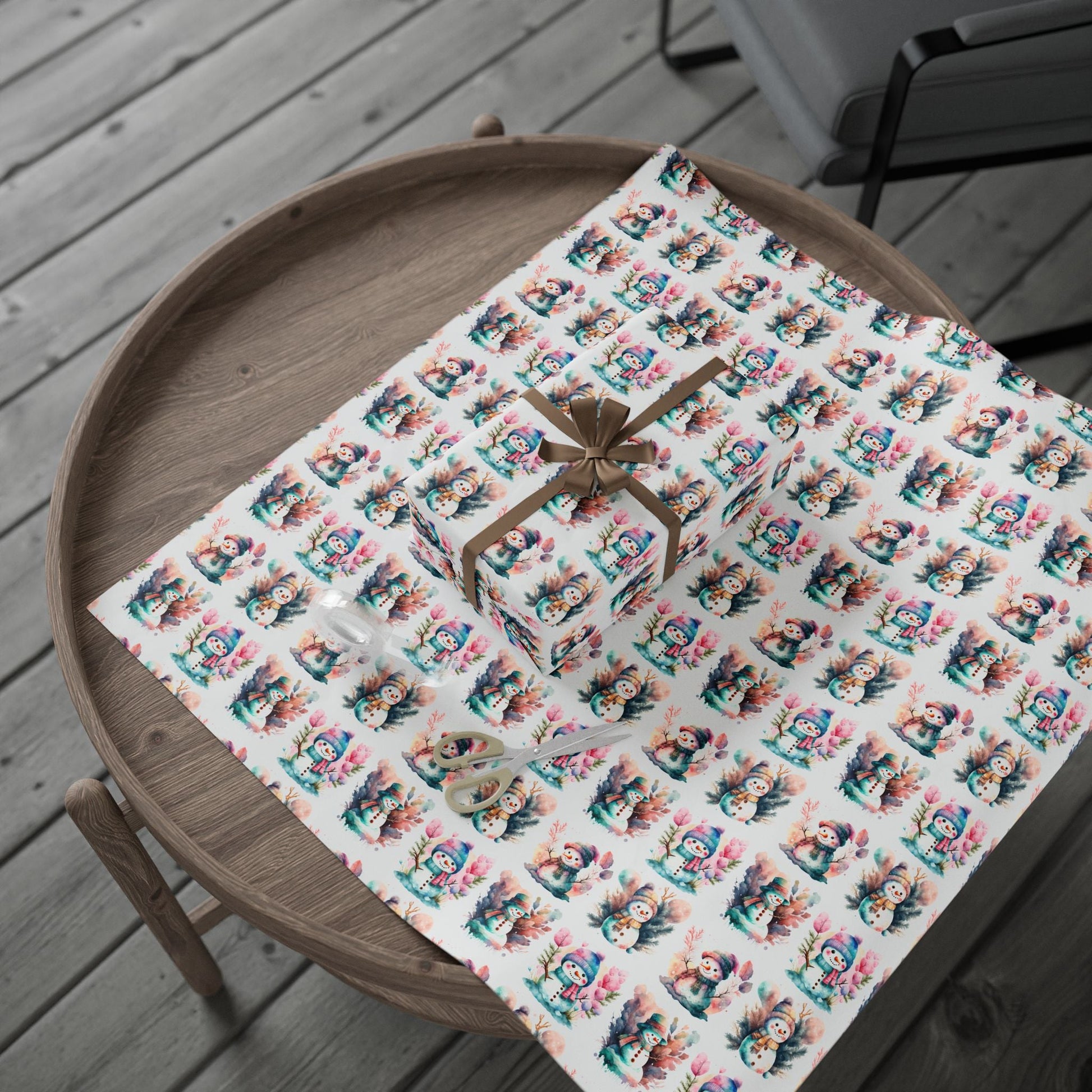 Snowmen Watercolor Wrapping Paper, Festive Holiday Gift Wrap, Christmas Present Packaging, Custom Gift Wrap, High - Quality Paper Roll, - EternalAscension
