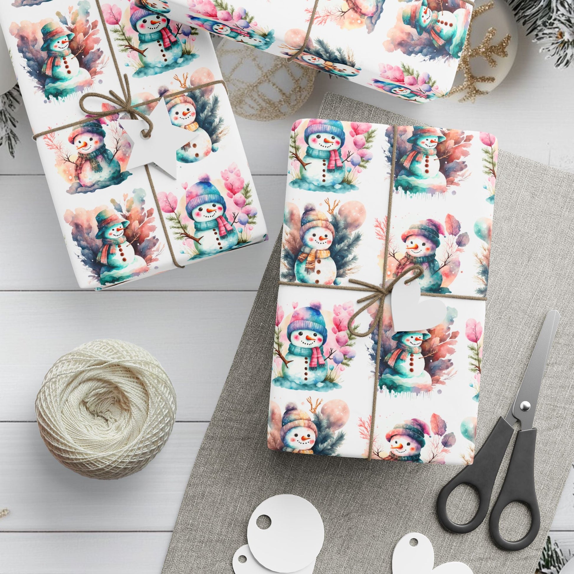 Snowmen Watercolor Wrapping Paper, Festive Holiday Gift Wrap, Christmas Present Packaging, Custom Gift Wrap, High - Quality Paper Roll, - EternalAscension