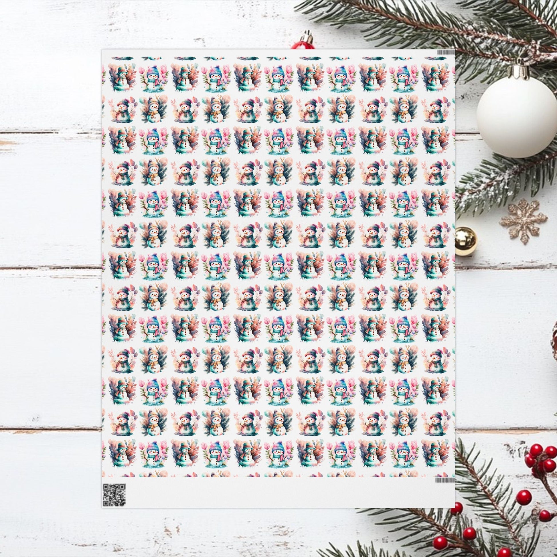 Snowmen Watercolor Wrapping Paper, Festive Holiday Gift Wrap, Christmas Present Packaging, Custom Gift Wrap, High - Quality Paper Roll, - EternalAscension
