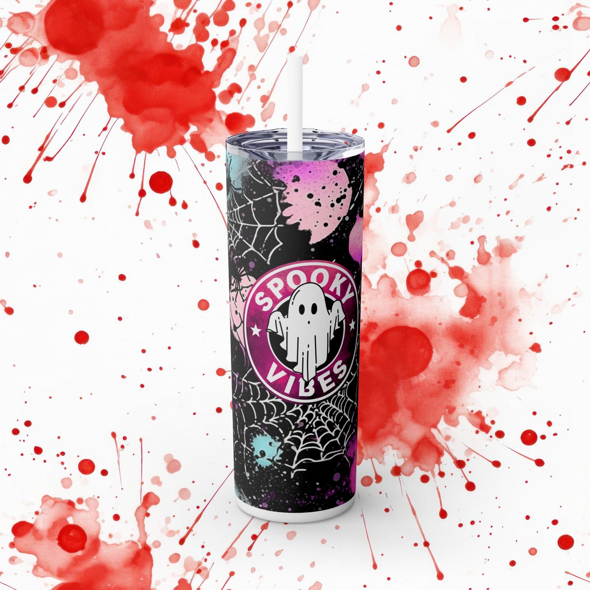 👻🕸️Spooky Vibes Skinny Tumbler with Straw, 20oz - EternalAscension