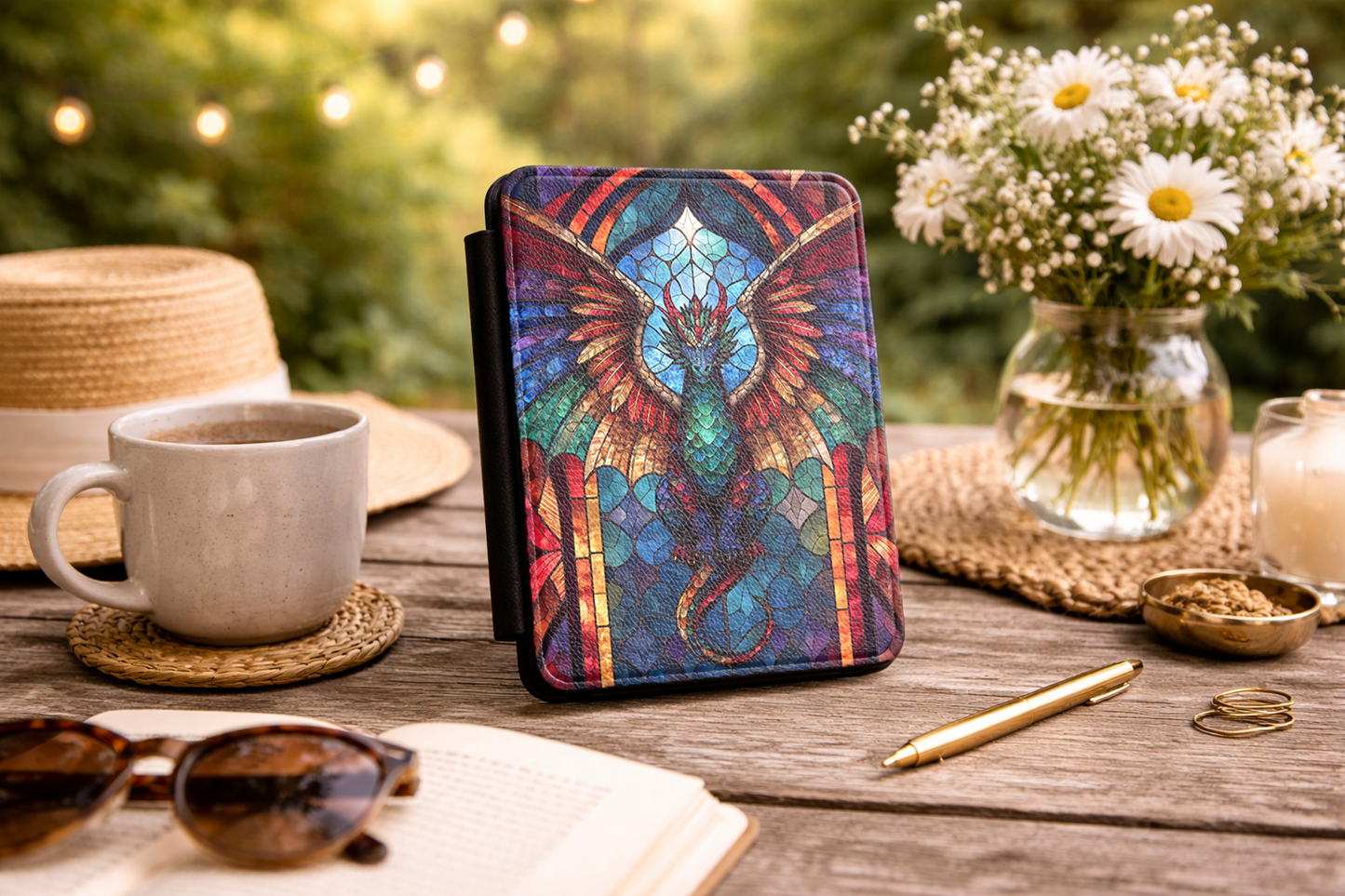 Stained Glass Dragon Kindle Case | Fantasy Winged Serpent Cover - EternalAscension